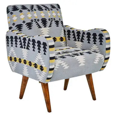 Cefena Multi Coloured Fabric Kilim Style Armchair with Rounded Armrests