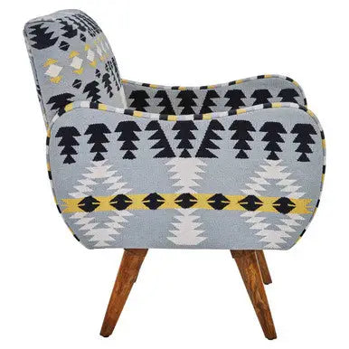 Cefena Multi Coloured Fabric Kilim Style Armchair with Rounded Armrests
