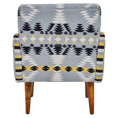 Cefena Multi Coloured Fabric Kilim Style Armchair with Rounded Armrests