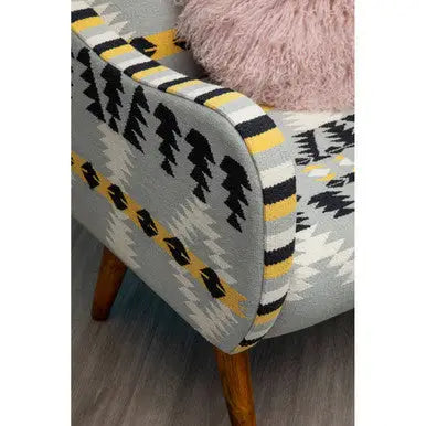 Cefena Multi Coloured Fabric Kilim Style Armchair with Rounded Armrests
