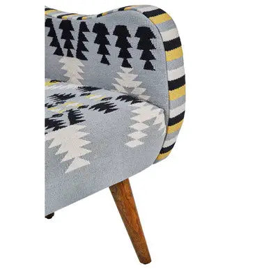 Cefena Multi Coloured Fabric Kilim Style Armchair with Rounded Armrests