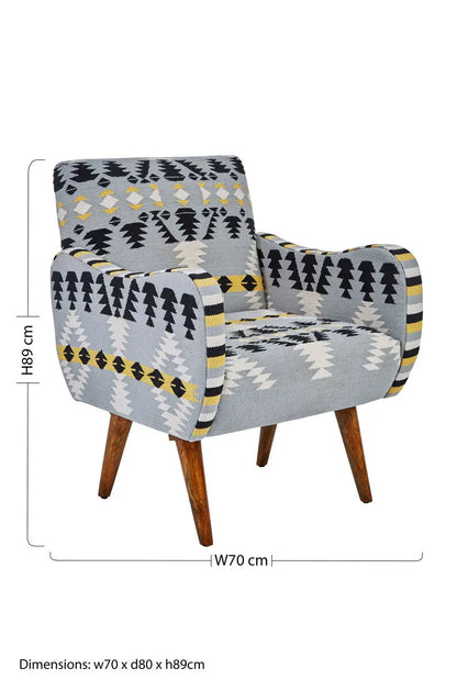 Cefena Multi Coloured Fabric Kilim Style Armchair with Rounded Armrests
