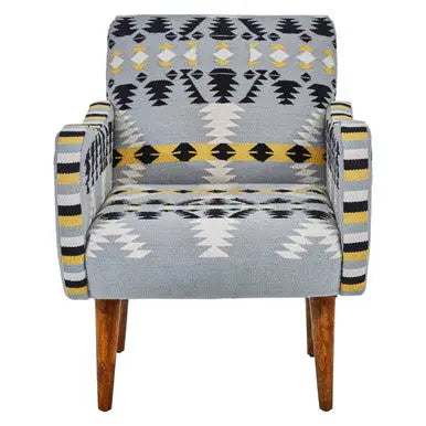 Cefena Multi Coloured Fabric Kilim Style Armchair with Rounded Armrests