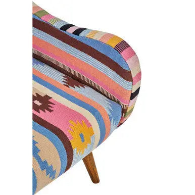 Cefena Multi Coloured Fabric Kilim Style Chair with Mango Wood Legs