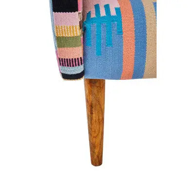 Cefena Multi Coloured Fabric Kilim Style Chair with Mango Wood Legs