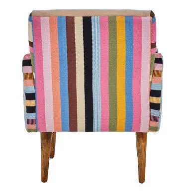 Cefena Multi Coloured Fabric Kilim Style Chair with Mango Wood Legs