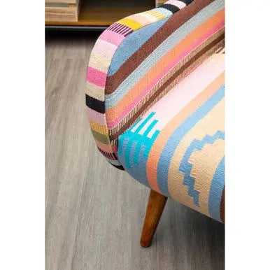 Cefena Multi Coloured Fabric Kilim Style Chair with Mango Wood Legs