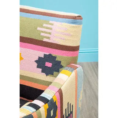 Cefena Multi Coloured Fabric Kilim Style Chair with Mango Wood Legs