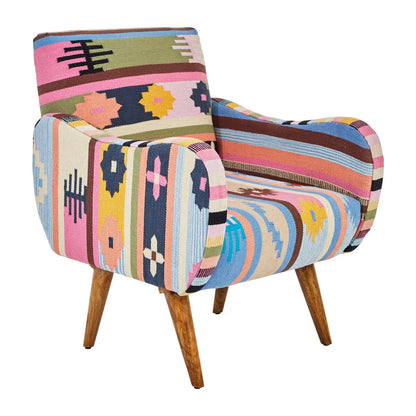 Cefena Multi Coloured Fabric Kilim Style Chair with Mango Wood Legs