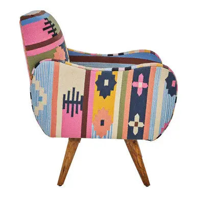 Cefena Multi Coloured Fabric Kilim Style Chair with Mango Wood Legs