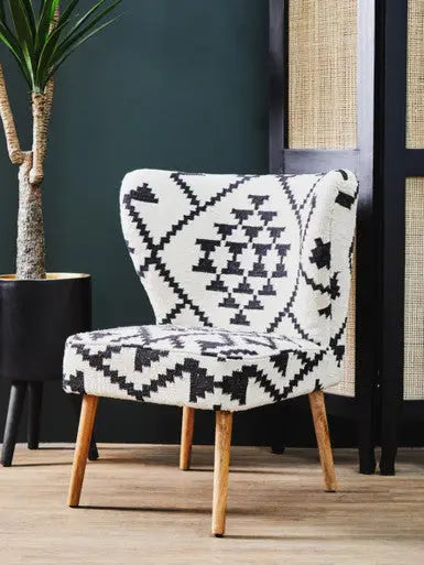 Cefena White and Black Berber Style Mango Wood Chair