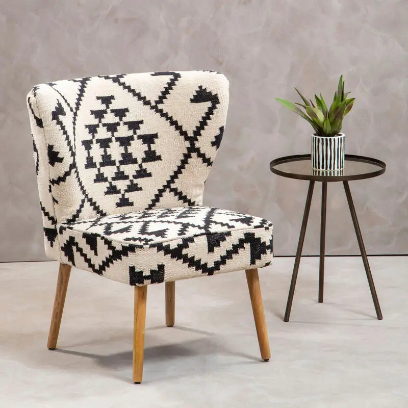 Cefena White and Black Berber Style Mango Wood Chair