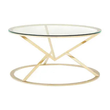 Champagne Gold Stainless Steel Base Round Coffee Table with Tempered Glass Top, Allure
