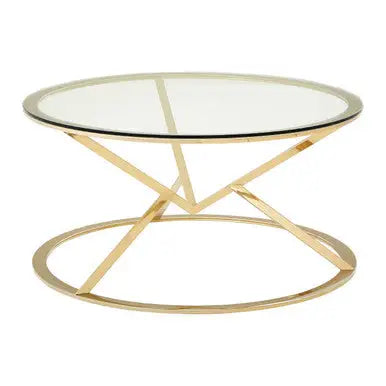 Champagne Gold Stainless Steel Base Round Coffee Table with Tempered Glass Top, Allure