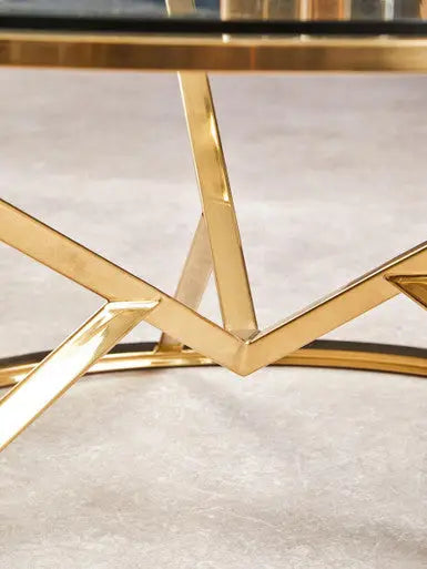 Champagne Gold Stainless Steel Base Round Coffee Table with Tempered Glass Top, Allure