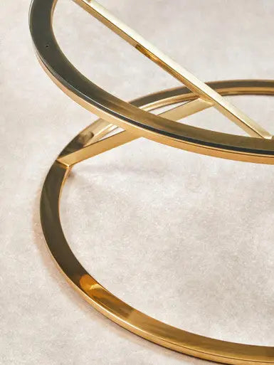 Champagne Gold Stainless Steel Base Round Coffee Table with Tempered Glass Top, Allure