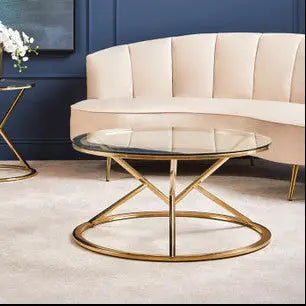 Champagne Gold Stainless Steel Base Round Coffee Table with Tempered Glass Top, Allure