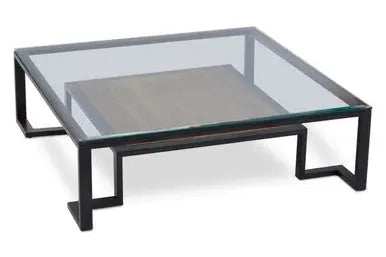 Cibo Clear Glass and Black Metal Coffee Table with Lower Shelf