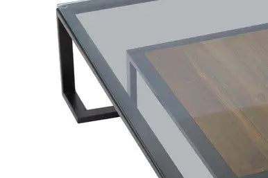Cibo Clear Glass and Black Metal Coffee Table with Lower Shelf