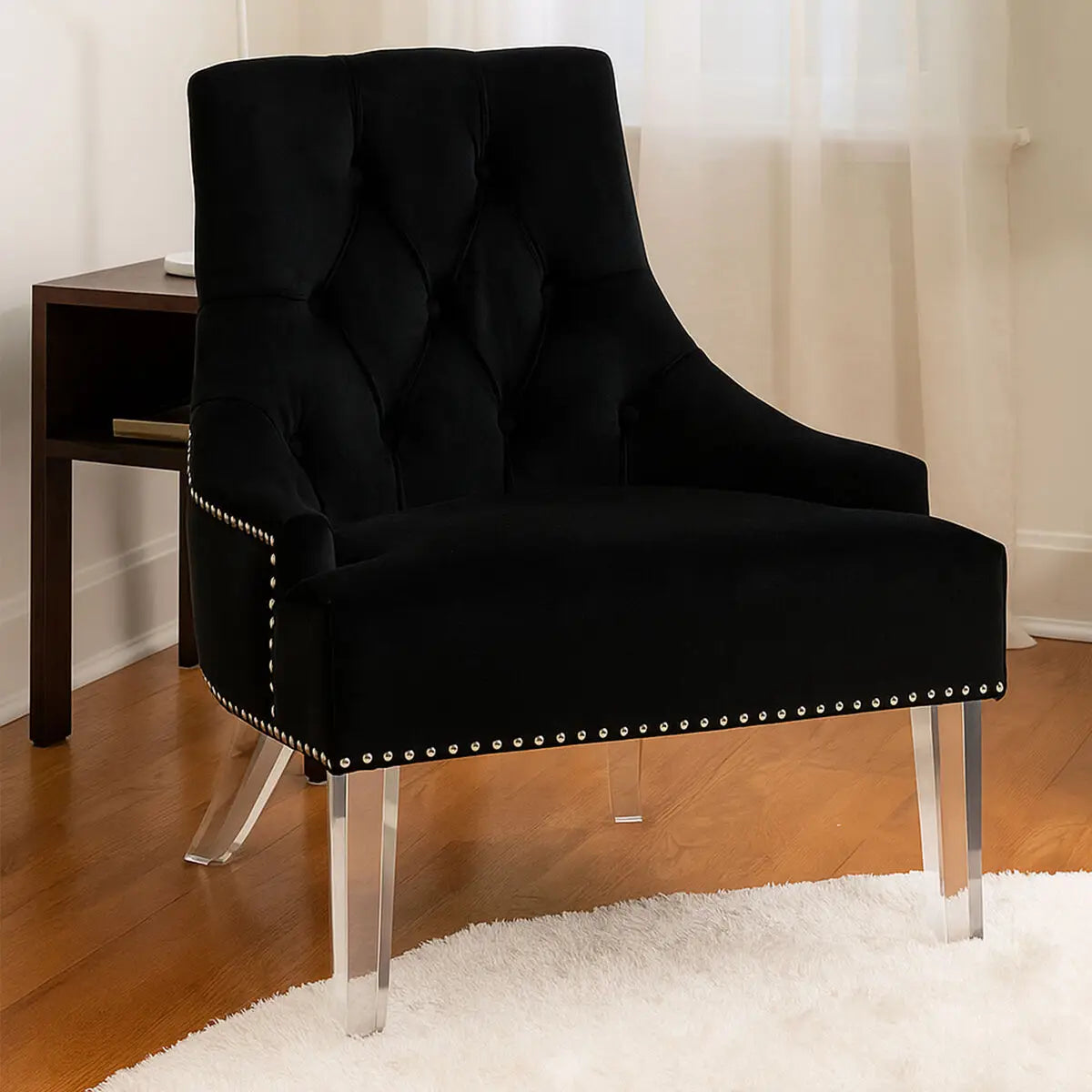 Clarence Black Velvet Chair with Button Tufting