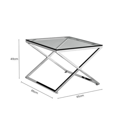 Clear and Silver Stainless Steel Frame Side Table with Smooth Glass Top, Montril