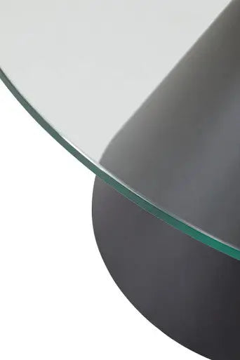 Clear Glass Round Top Coffee Table with Black Conical Metal Base, Azalea