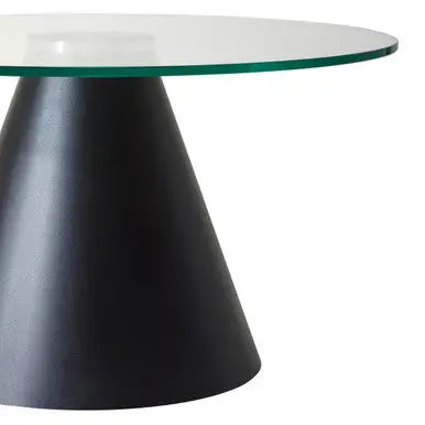 Clear Glass Round Top Coffee Table with Black Conical Metal Base, Azalea