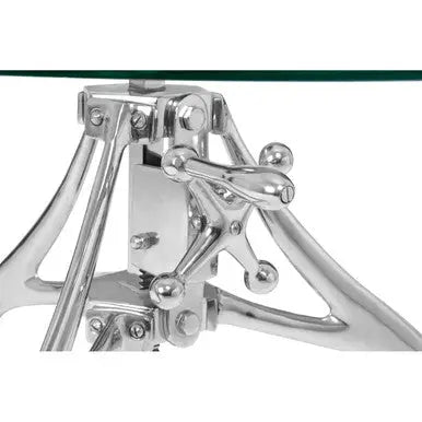 Clear Glass Top Accent Table with Silver Height Adjustable Crank Mechanism Metal Frame, Maxi