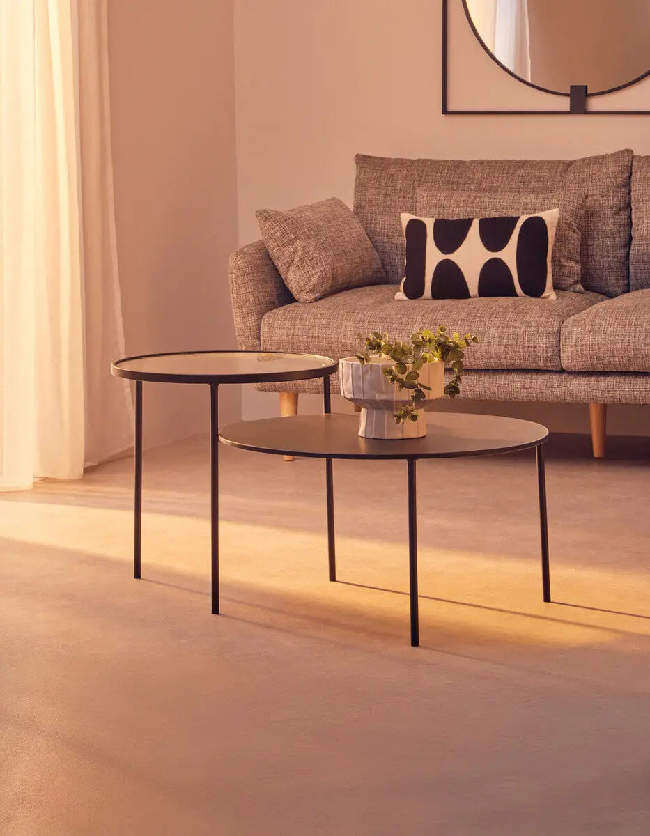 Clear Glass Top and Black Metal Lower Top Coffee Table with Black Iron Frame, Trento