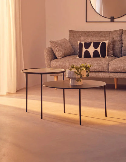 Clear Glass Top and Black Metal Lower Top Coffee Table with Black Iron Frame, Trento
