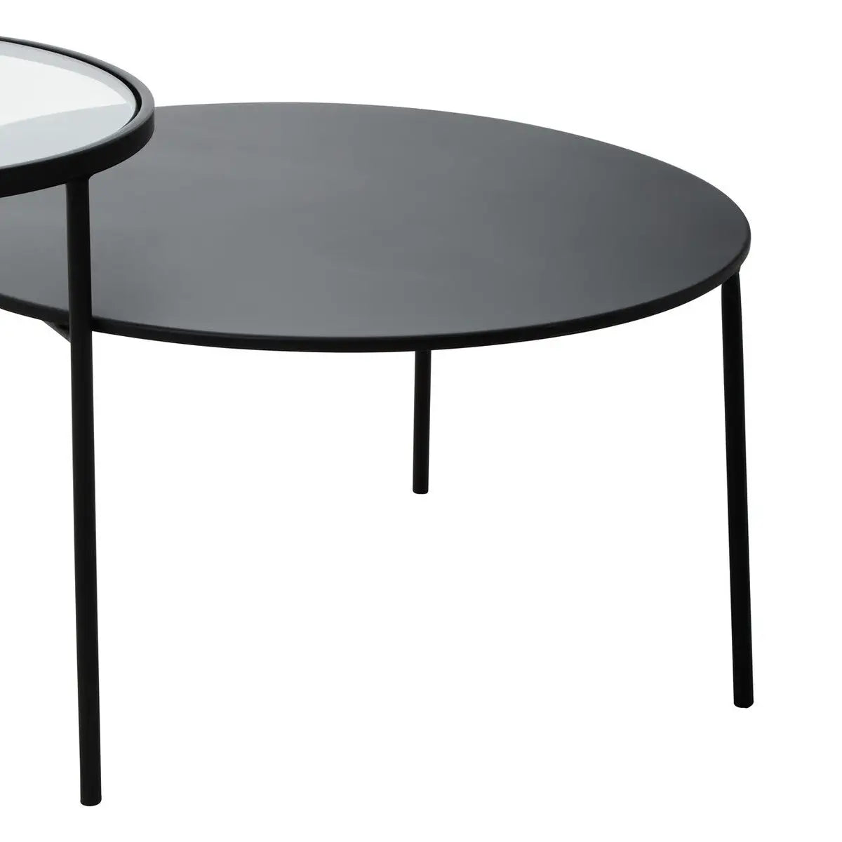 Clear Glass Top and Black Metal Lower Top Coffee Table with Black Iron Frame, Trento