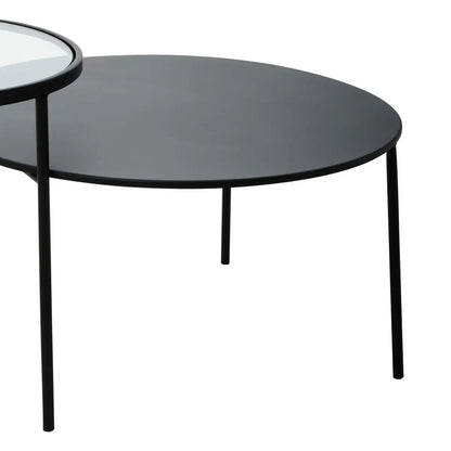 Clear Glass Top and Black Metal Lower Top Coffee Table with Black Iron Frame, Trento