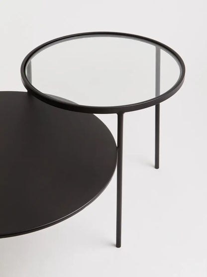 Clear Glass Top and Black Metal Lower Top Coffee Table with Black Iron Frame, Trento