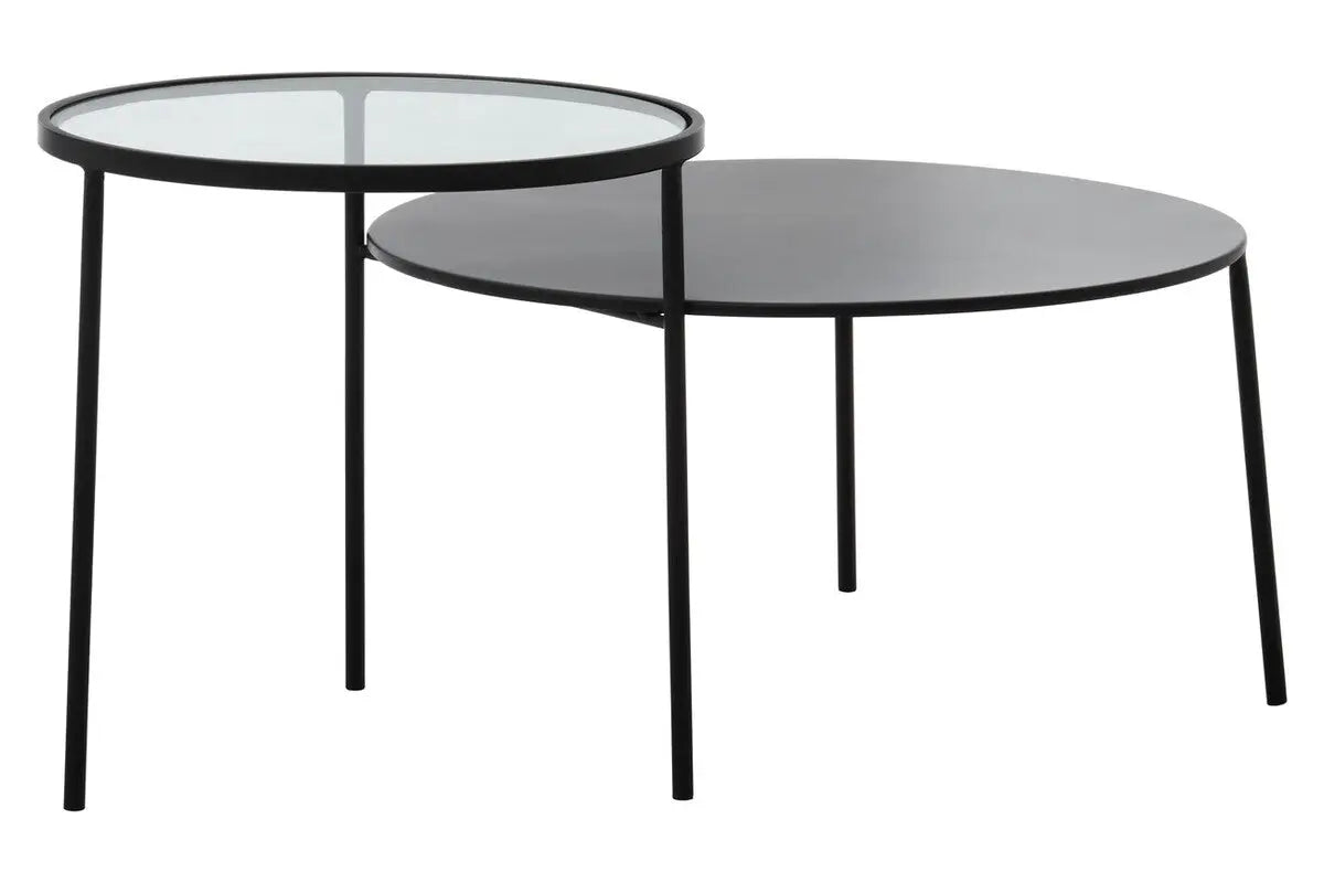 Clear Glass Top and Black Metal Lower Top Coffee Table with Black Iron Frame, Trento