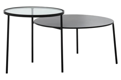 Clear Glass Top and Black Metal Lower Top Coffee Table with Black Iron Frame, Trento
