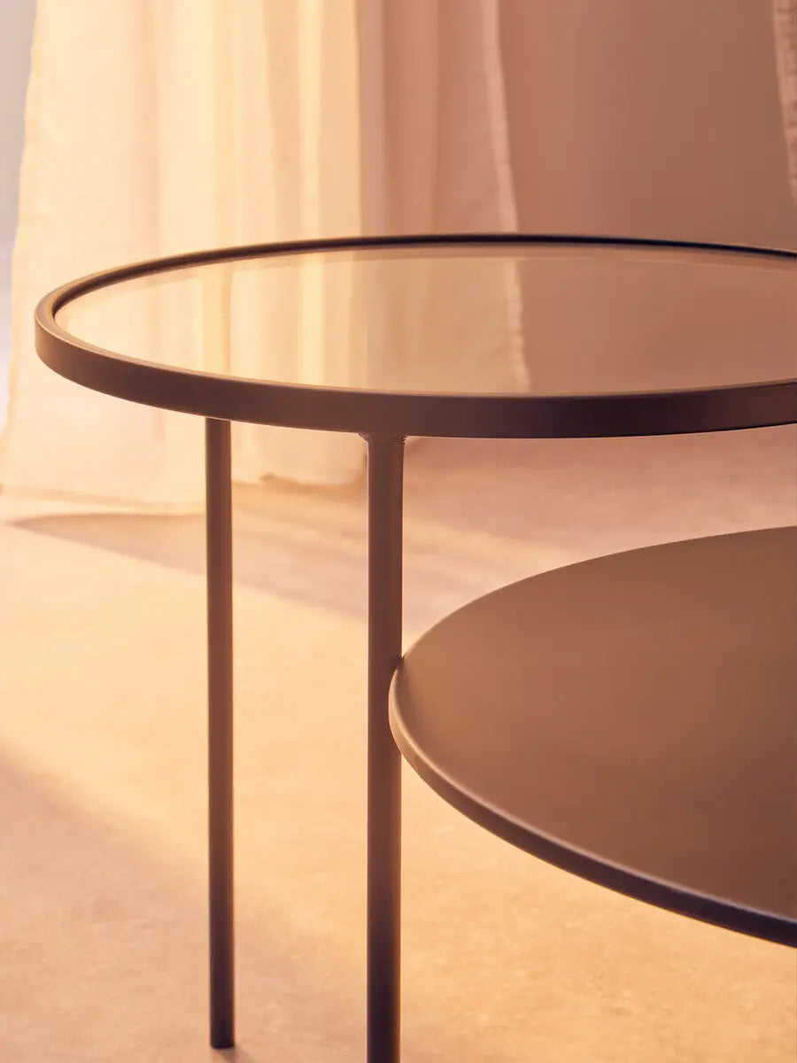 Clear Glass Top and Black Metal Lower Top Coffee Table with Black Iron Frame, Trento