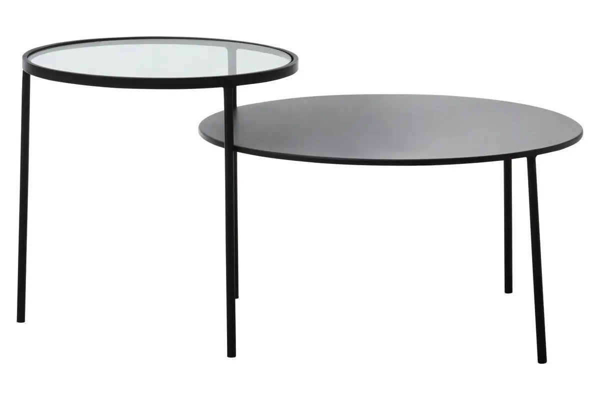 Clear Glass Top and Black Metal Lower Top Coffee Table with Black Iron Frame, Trento
