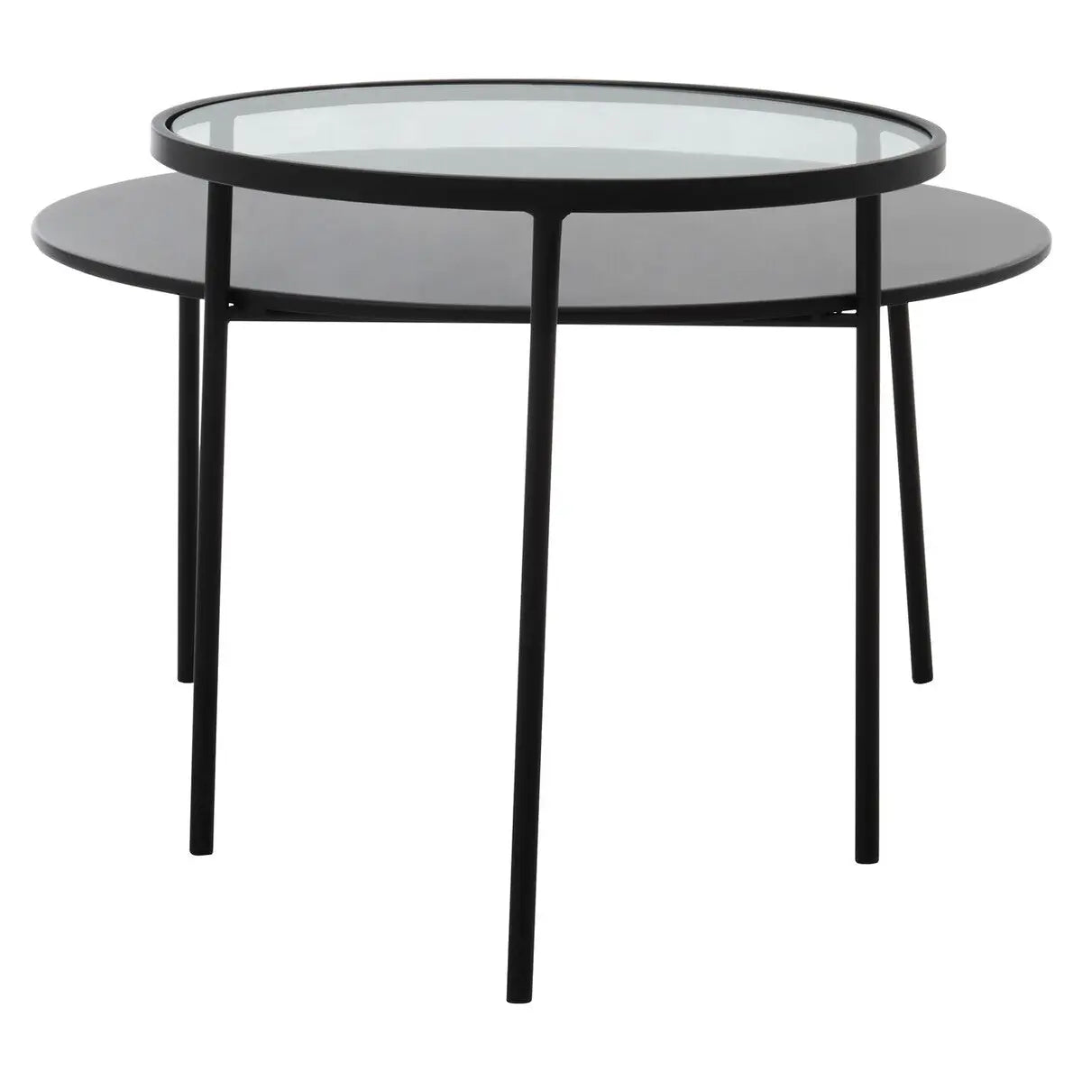 Clear Glass Top and Black Metal Lower Top Coffee Table with Black Iron Frame, Trento