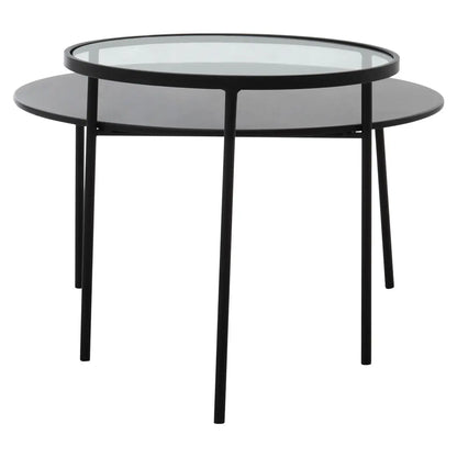 Clear Glass Top and Black Metal Lower Top Coffee Table with Black Iron Frame, Trento