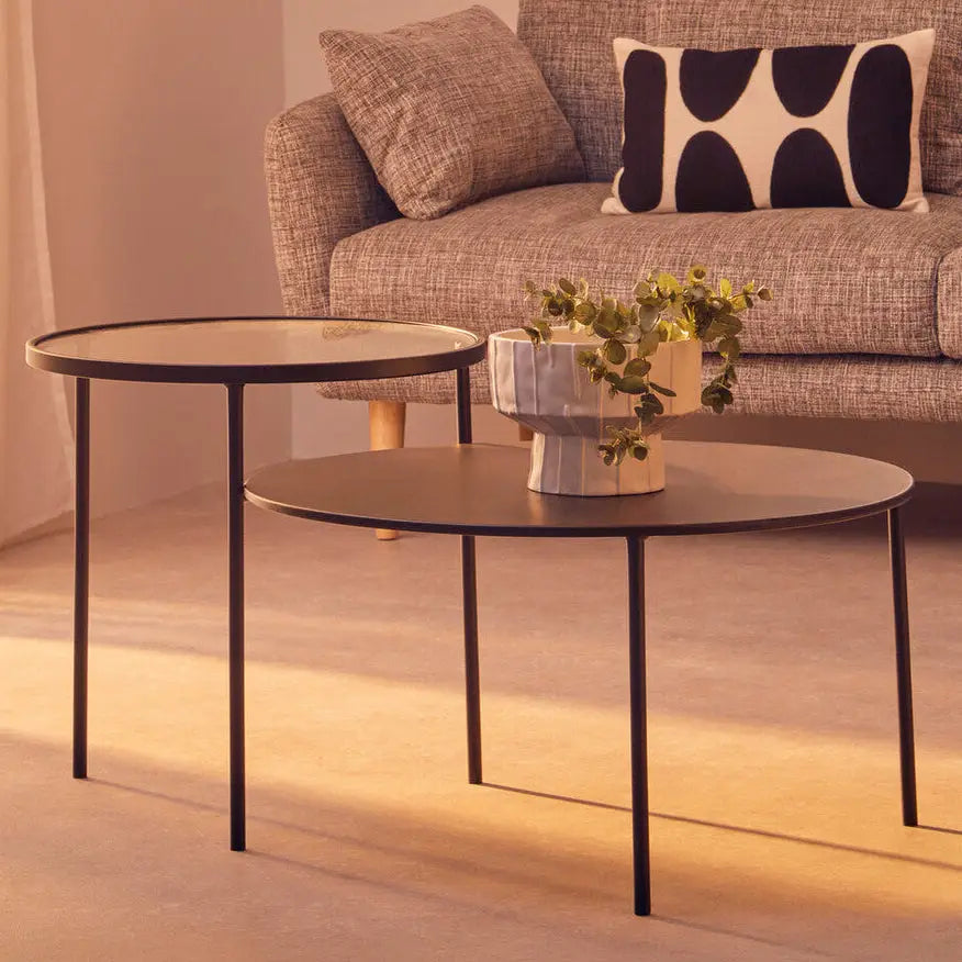 Clear Glass Top and Black Metal Lower Top Coffee Table with Black Iron Frame, Trento