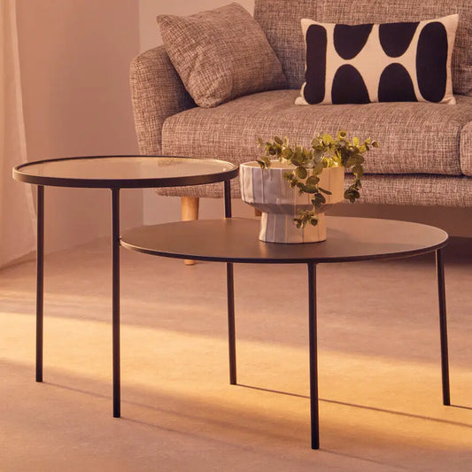 Clear Glass Top and Black Metal Lower Top Coffee Table with Black Iron Frame, Trento
