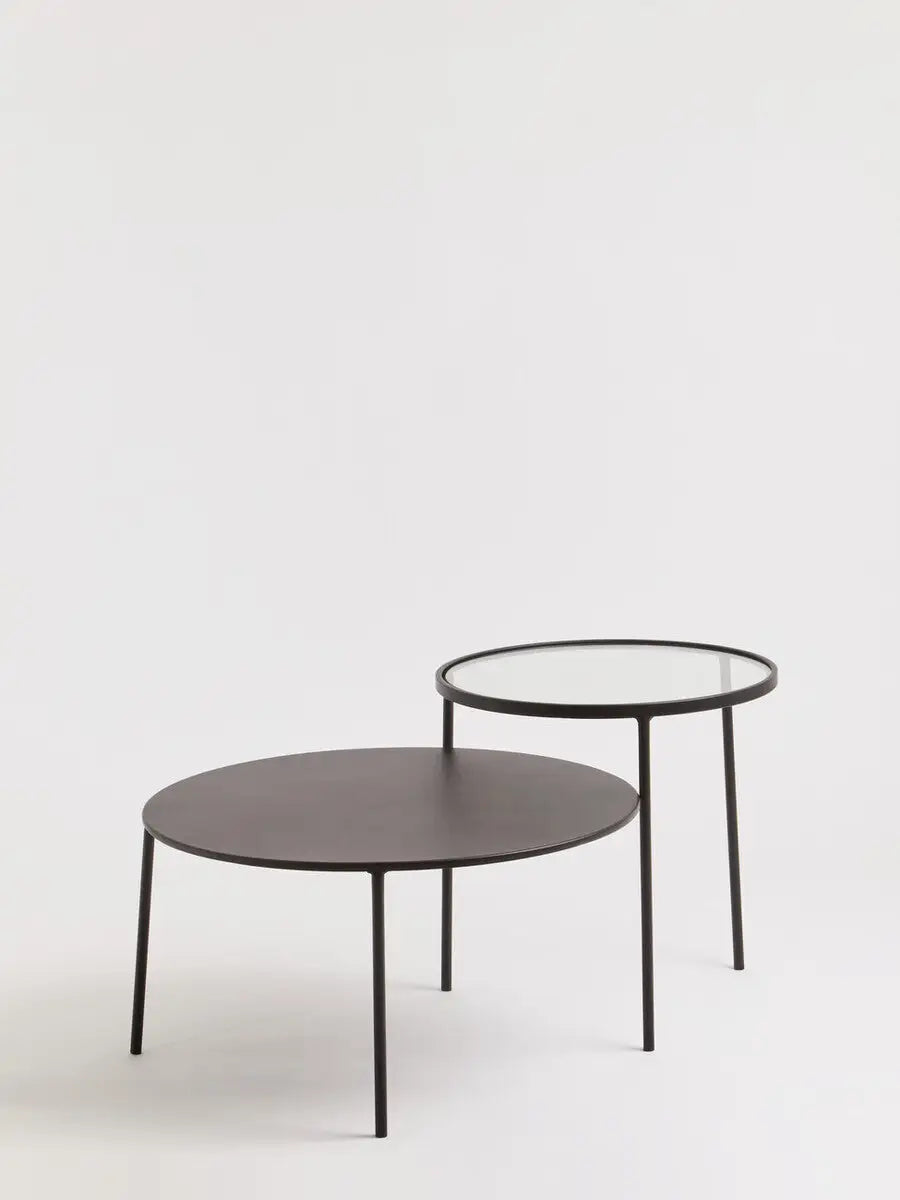 Clear Glass Top and Black Metal Lower Top Coffee Table with Black Iron Frame, Trento