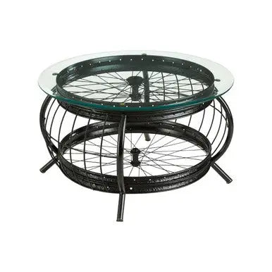 Clear Glass Top Coffee Table with Black Finish Bamboo and Iron Frame, Mantis