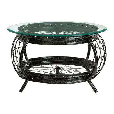Clear Glass Top Coffee Table with Black Finish Bamboo and Iron Frame, Mantis