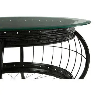 Clear Glass Top Coffee Table with Black Finish Bamboo and Iron Frame, Mantis