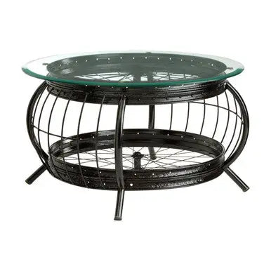Clear Glass Top Coffee Table with Black Finish Bamboo and Iron Frame, Mantis