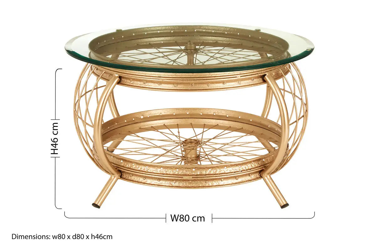 Clear Glass Top Coffee Table with Champagne Gold Finish Bamboo and Iron Frame, Mantis