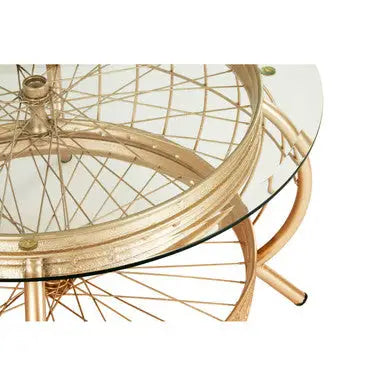 Clear Glass Top Coffee Table with Champagne Gold Finish Bamboo and Iron Frame, Mantis
