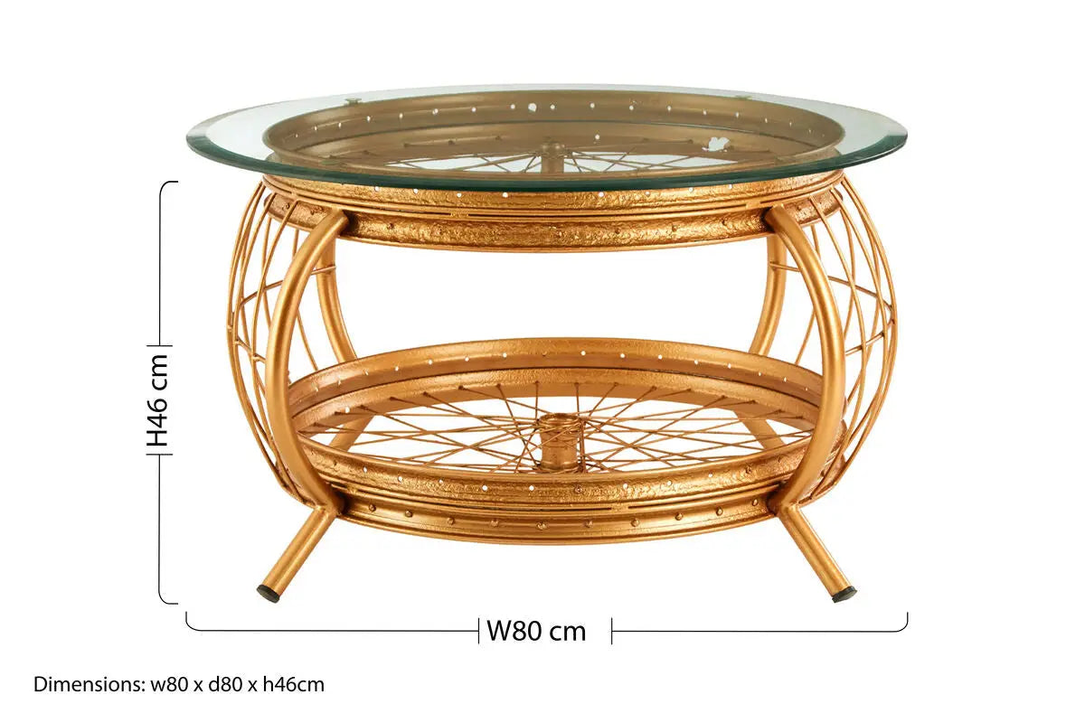 Clear Glass Top Coffee Table with Gold Finish Bamboo and Iron Frame, Mantis