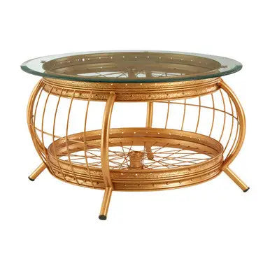 Clear Glass Top Coffee Table with Gold Finish Bamboo and Iron Frame | Mantis